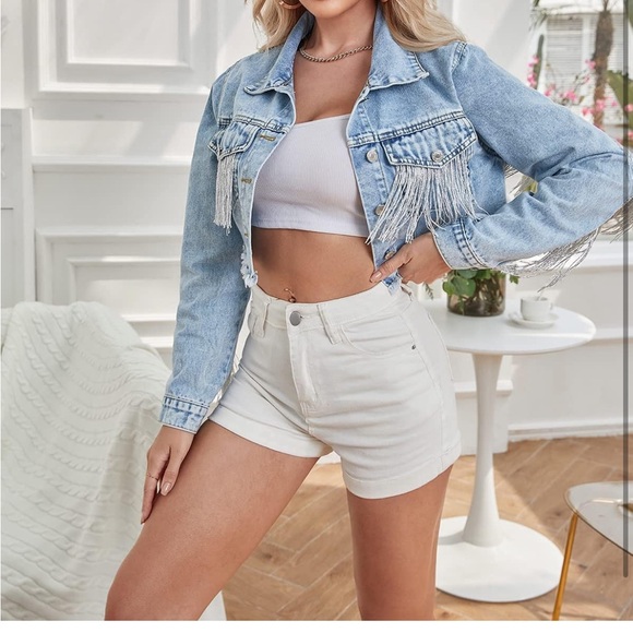 Button Down Cropped Denim Jacket